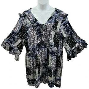 Aveology By City Chic 4XL Floral Paisley Print Tunic Top Patchwork Design Y2K